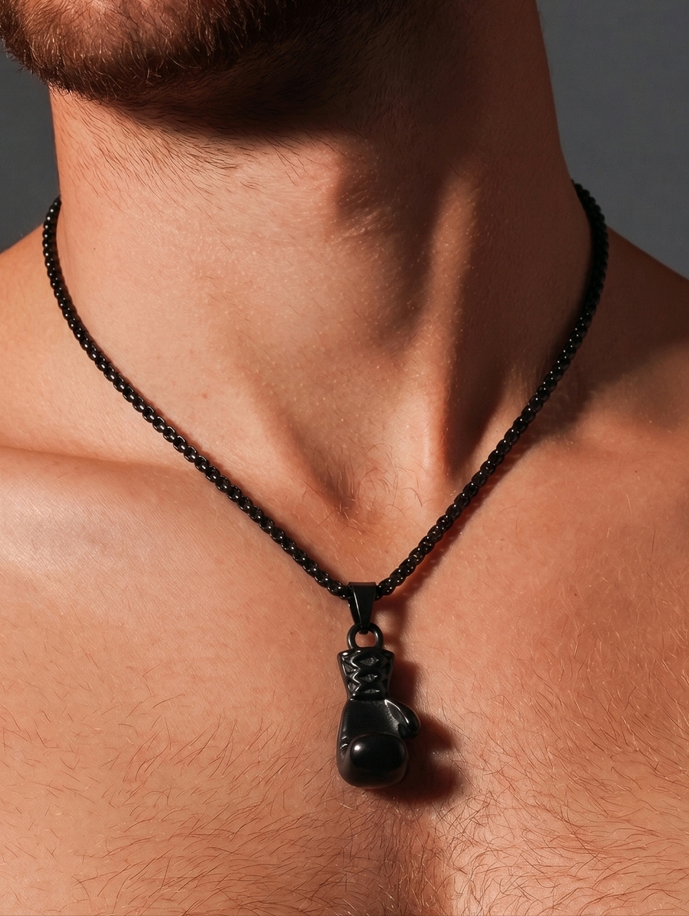 Boxing Glove Pendant Unisex Black Necklace 24" Chain Fitness Boxer Training NEW